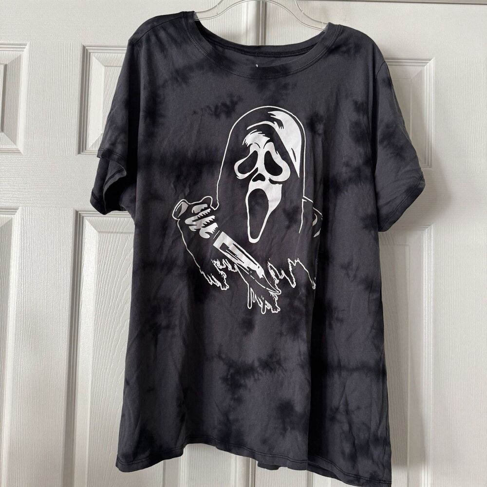 Ghost‎ Face Tie Dye Unisex T Shirt Size 3/2X-3X Black Halloween Horror Graphic